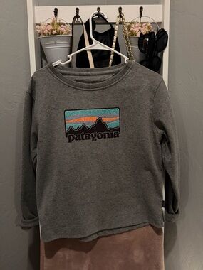 Patagonia Light Gray Sweatshirt with Multicolor Logo Tab